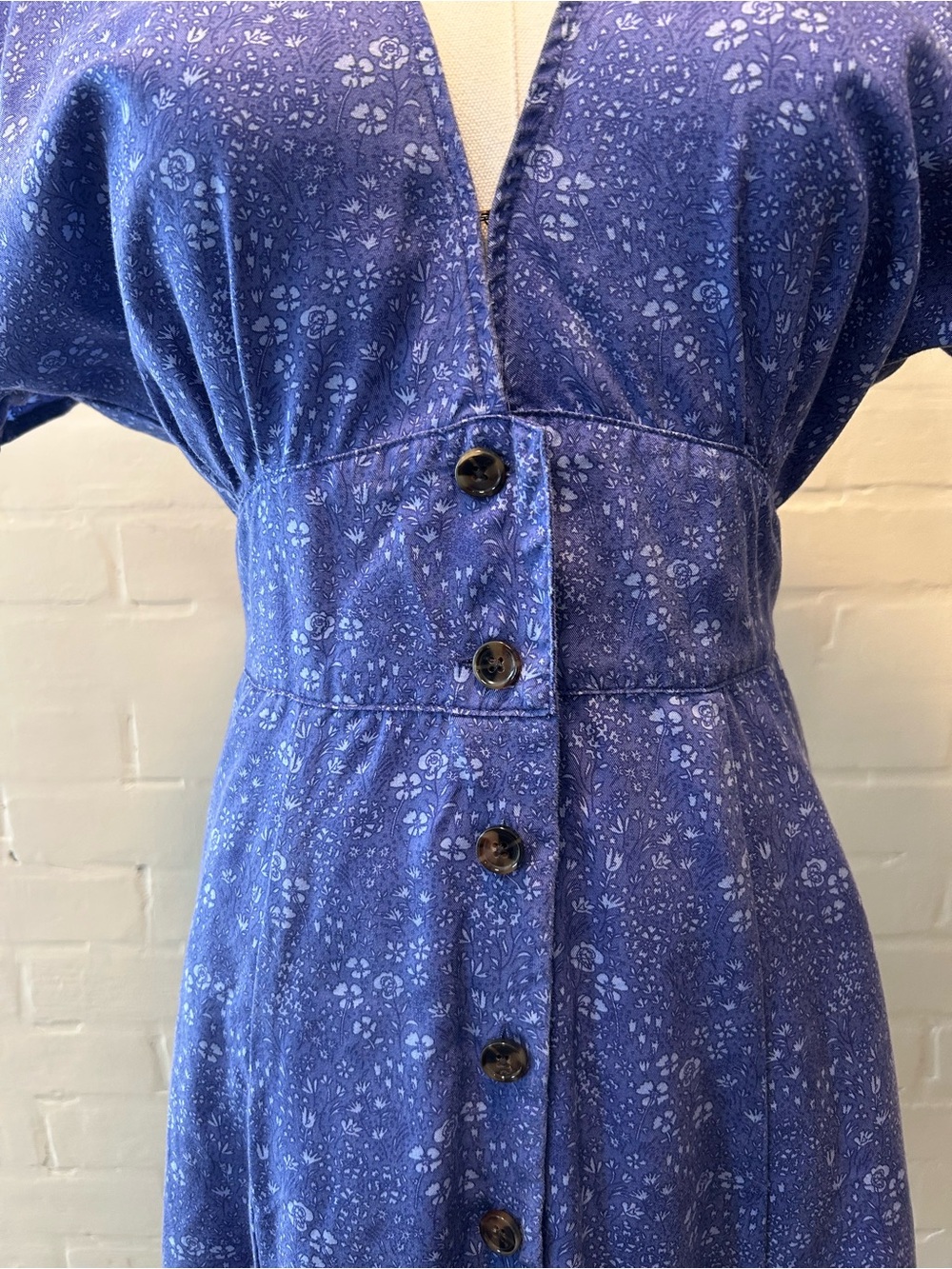 Marine Layer Camila Mini Dress Size S Blue Floral Tencel Button Front Tie Waist - Picture 5 of 11